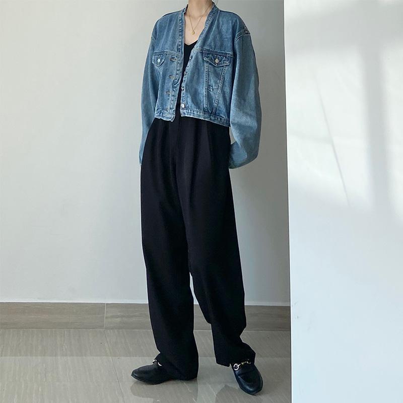 Áo khoác Denim cổ chữ V lưng cao phong cách retro Hong Kong | BigBuy360 - bigbuy360.vn