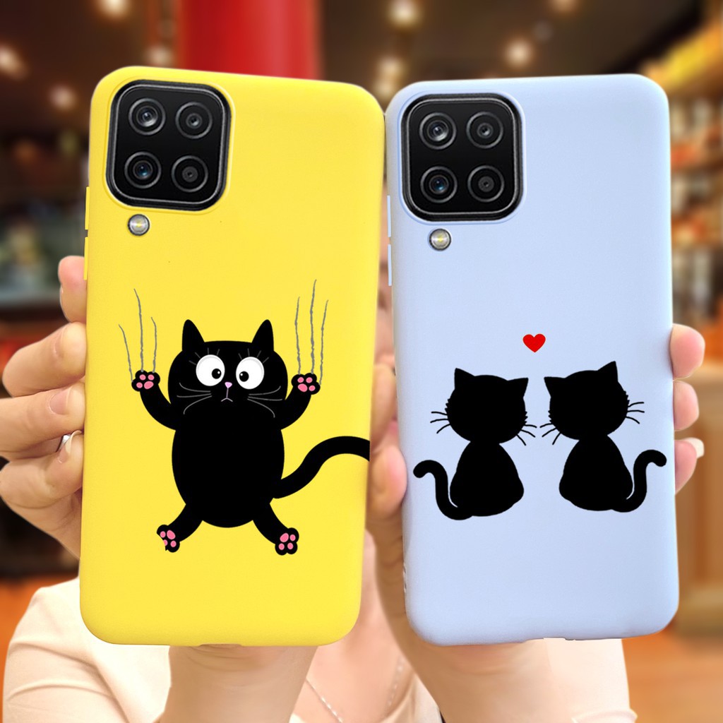 Ốp điện thoại Silicon TPU mềm họa tiết mèo nhỏ hoạt hình đáng yêu màu kẹo cho Samsung Galaxy A12 A 12 SM-A125F