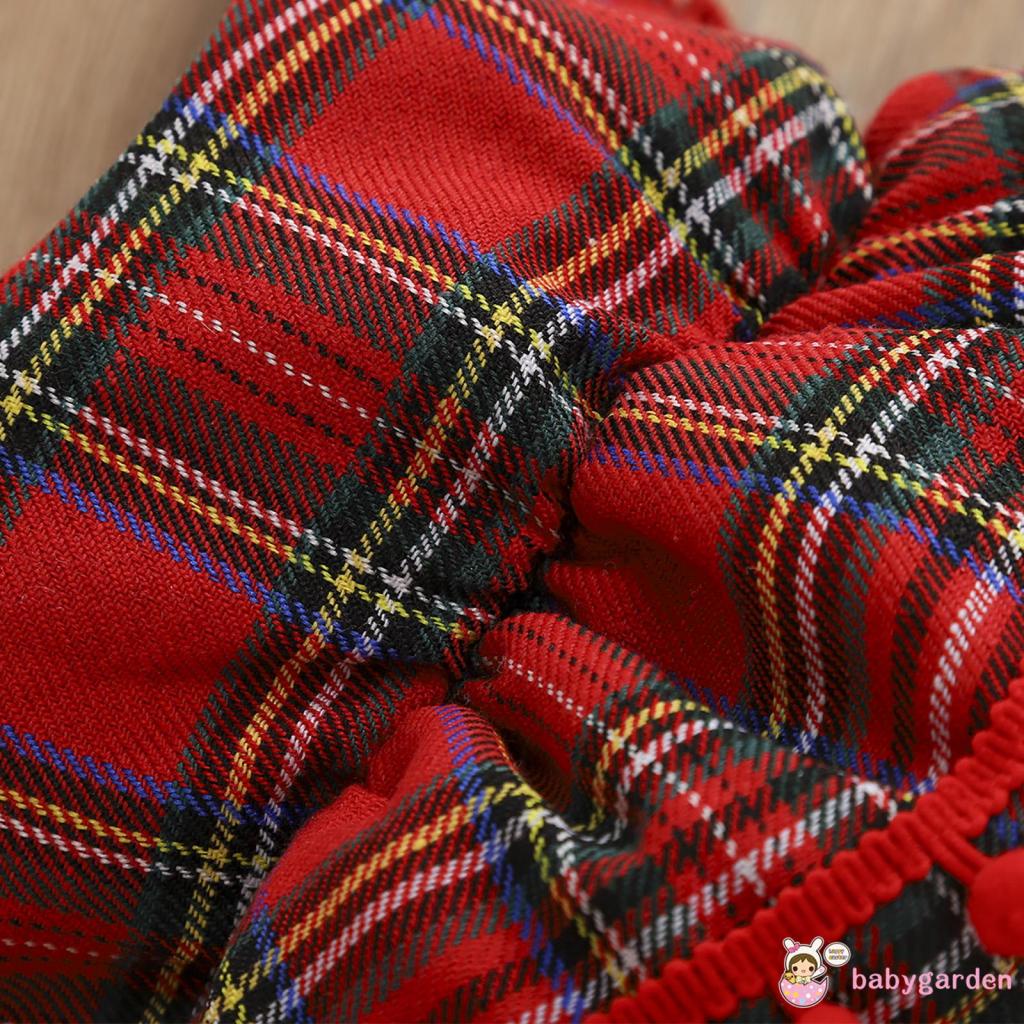 Bộ áo liền quần tay cánh tiên in họa tiết kẻ ô phối tua rua và nút cài cổ điển cho bé sơ sinh