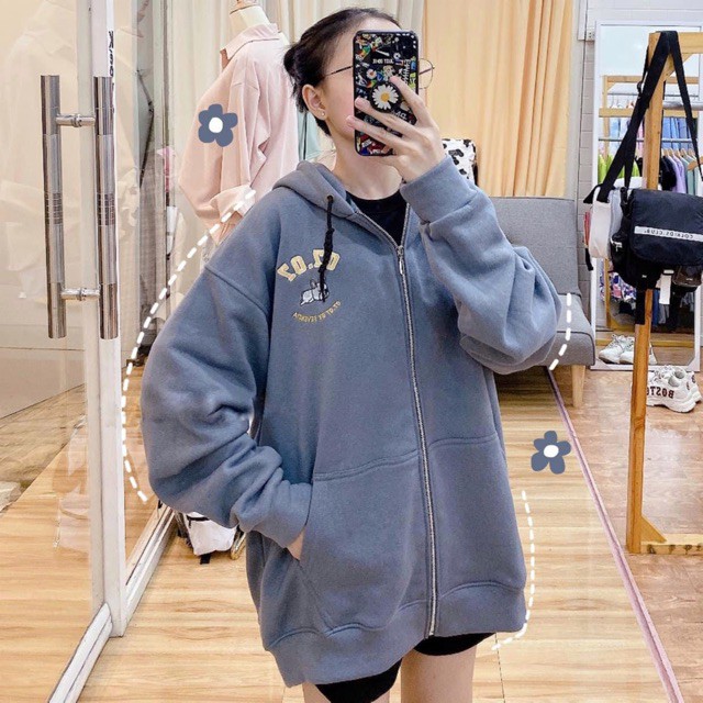 áo hoodie  Áo Khoác Hoodie Zip Nỉ Bông 07.07 màu Xanh xám/Nam nữ Unisex/F