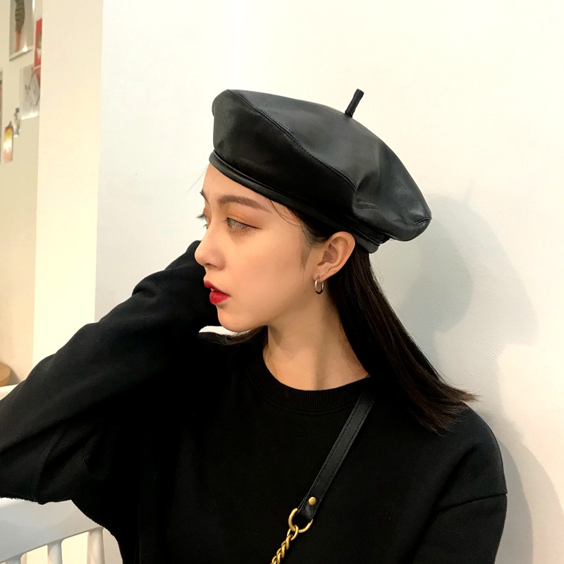 Nón beret chất da kiểu hàn quốc dễ thương cho nữ