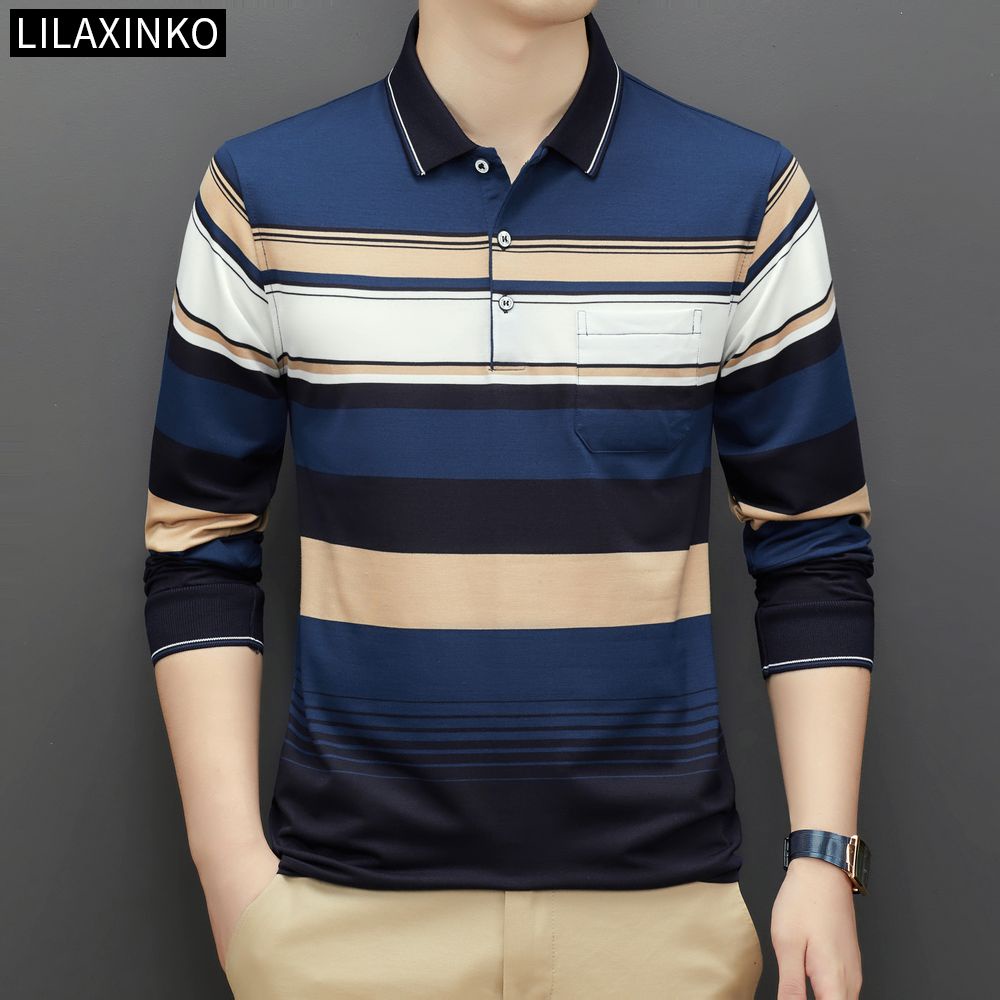 Áo Thun Polo Cotton Tay Dài Kẻ Sọc 3 Màu Thời Trang Thu Đông Cho Nam