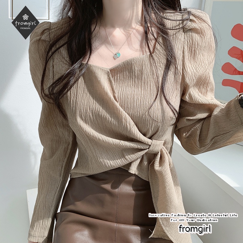 Áo Sơ Mi Tay Phồng Cổ Tròn Dáng Rộng Kiểu Hàn Quốc Thời Trang Mùa Hè Cho Nữ