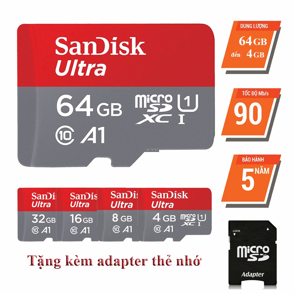 Thẻ nhớ SanDisk 64GB/32GB/16GB/8GB/4GB Ultra Class 10 667x 100MB/s, Chuyên dụng camera Yoosee,camera IP - Bảo hành 5 năm