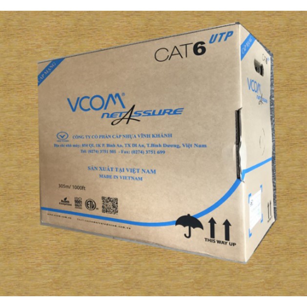 CÁP MẠNG VCOM CAT6 UTP VỎ PVC - THÙNG 305 MÉT