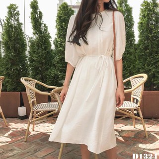 Đầm maxi trắng tay phồng viền ren (D1324) (Hình thật)
