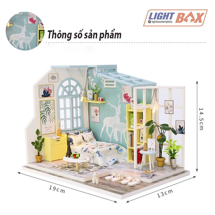 Nhà búp bê Tự làm bằng gỗ  [Nhà Mô Hình có nội thất FAMILY NAP + đèn LED] Tặng kèm khung bảo vệ