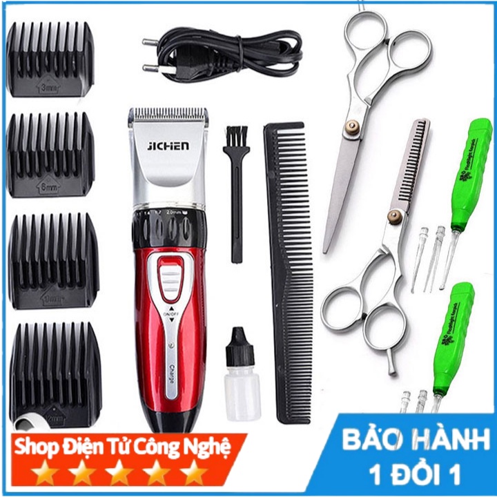 Tông đơ cắt tóc gia đình JC0817+ tặng bộ kéo cắt tỉa + 2 dụng cụ lấy ráy tai có đèn