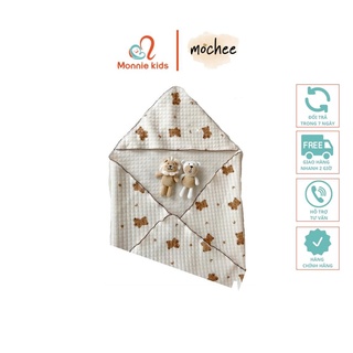 Ủ lụa cotton hình gấu Mochee cho bé, chăn họa tiết mềm mại cho trẻ - Monnie Kids