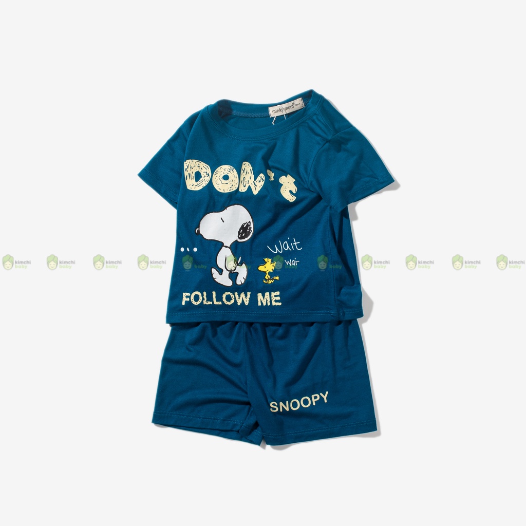 Bộ Cộc Tay Cho Bé Trai, Bé Gái Minky Mom Vải Thun Lạnh Hoạ Tiết Snoopy, Bộ Quần Áo Trẻ Em Mặc Nhà MKM2247