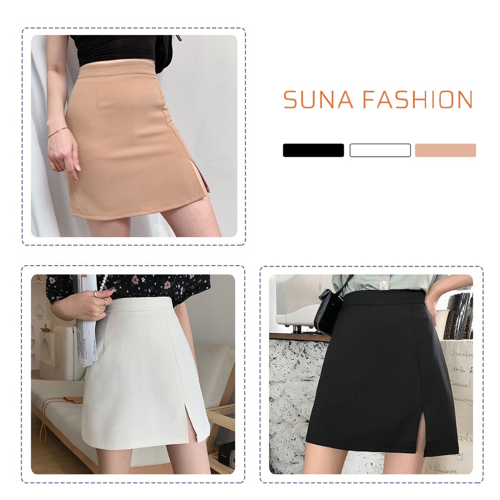 Chân váy chữ A lưng cao chất tuyết mưa, Chân váy ngắn công sở SUNA FASHION có quần lót trong từ 42 - 60kg