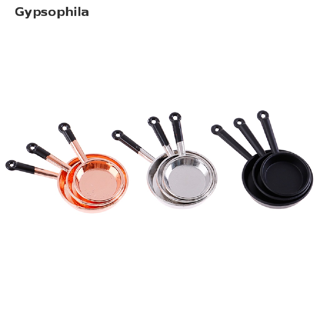 Bộ 3 nồi chảo mini bằng hợp kim phong cách cổ điển cho nhà búp bê tỉ lệ 1/12