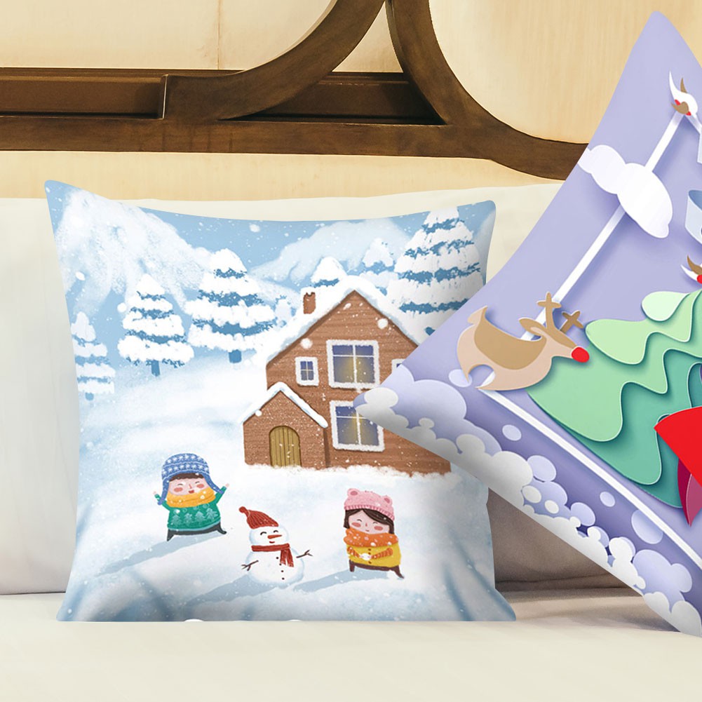 Vỏ Bọc Gối Trang Trí Giáng Sinh Hình Ngôi Nhà / Cây Thông / Người Tuyết / Tuần Lộc / Cây Thông Noel