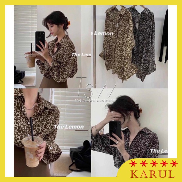 Áo sơ mi nữ hoạ tiết báo đốm form rộng dài 72cm, Áo sơ mi báo dáng rộng 2 màu