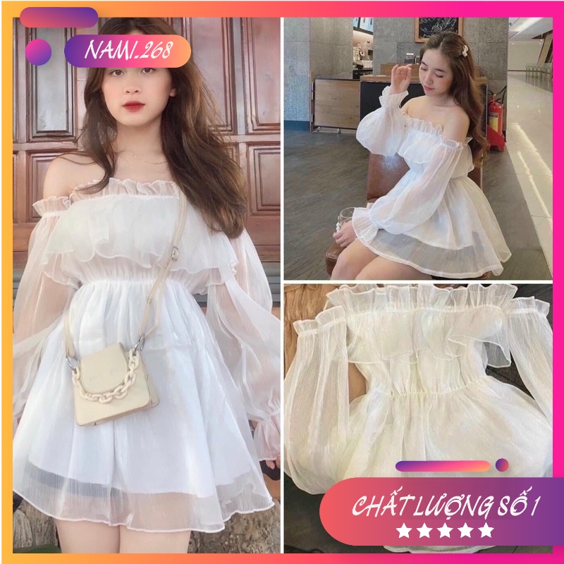 Áo Babydoll Trễ Vai Ngực Bèo Nhún Bèo-Áo Sơ Mi Kiểu 2 Lớp Chất Voan Lụa (Có Sẵn, Ảnh Thật)