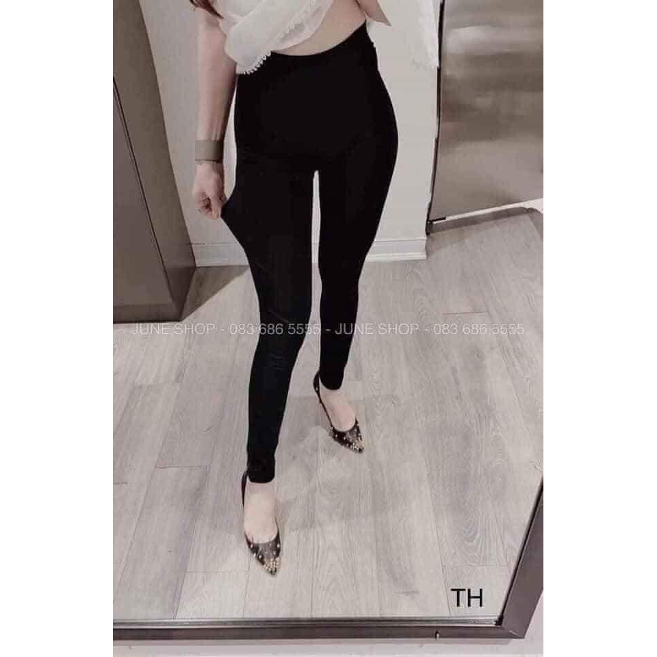 Quần legging dài cạp cao trên rốn chất thun, quần tập quần thể thao màu đen siêu co giãn