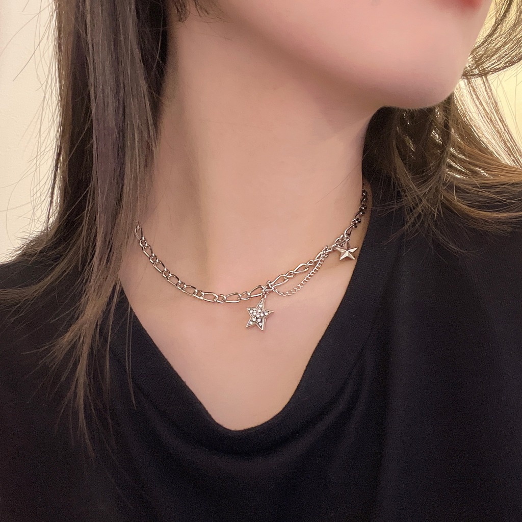 Vòng cổ Sợi Xích Mặt Ngôi Sao Phong Cách hip hop Harajuku Cá Tính