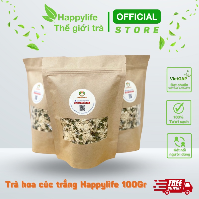 Trà Hoa Cúc Trắng Happylife túi 100g - Giảm Stress An Thần Ngủ Ngon, Sáng Mắt, Thanh Nhiệt Mát Gan, Đẹp Da Dáng Xinh