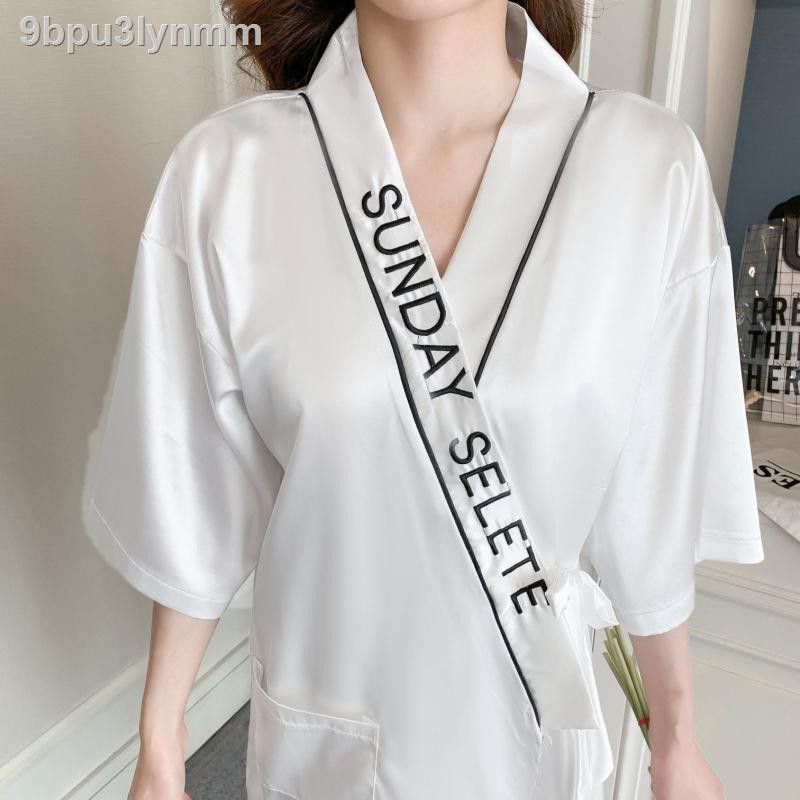 Áo choàng tắm vải lụa thoáng khí nữ Nhật Bản Hàn Quốc nịt rời có thắt lưng khách sạn thể mặc bên ngoài đồ ngủ☺