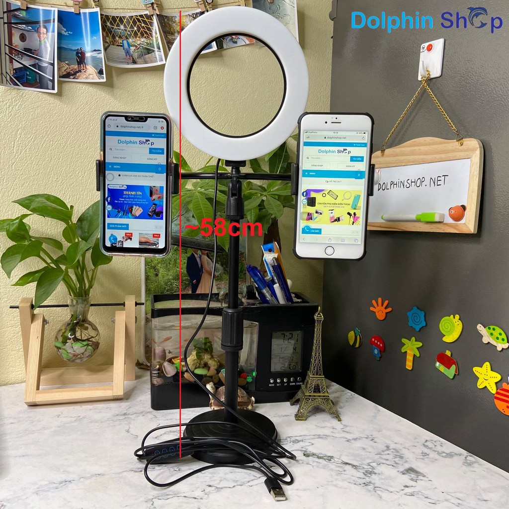 [Có Clip] Đèn Livestream Để Bàn Size 16cm Kèm Giá Đỡ 2 Điện Thoại Cùng Lúc | BigBuy360 - bigbuy360.vn