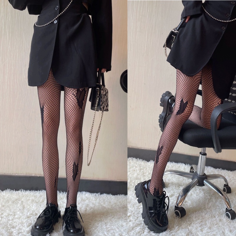 Youyo Quần Tất Lưới Jacquard Bướm Màu Tối Goth Cho Nữ Clubwea