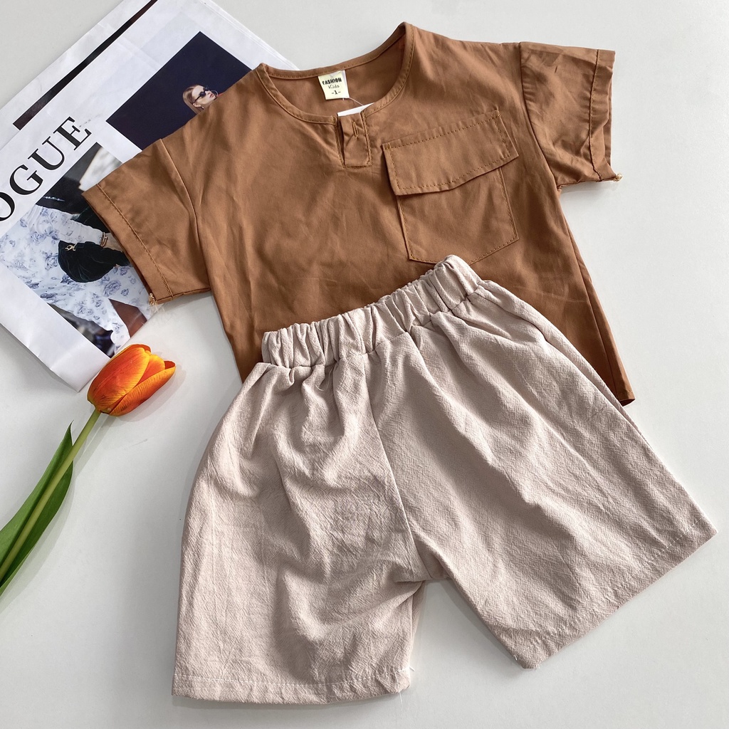 Set bộ quần đũi và áo thô cho bé trai từ 8-16kg phong cách vintage cực xinh