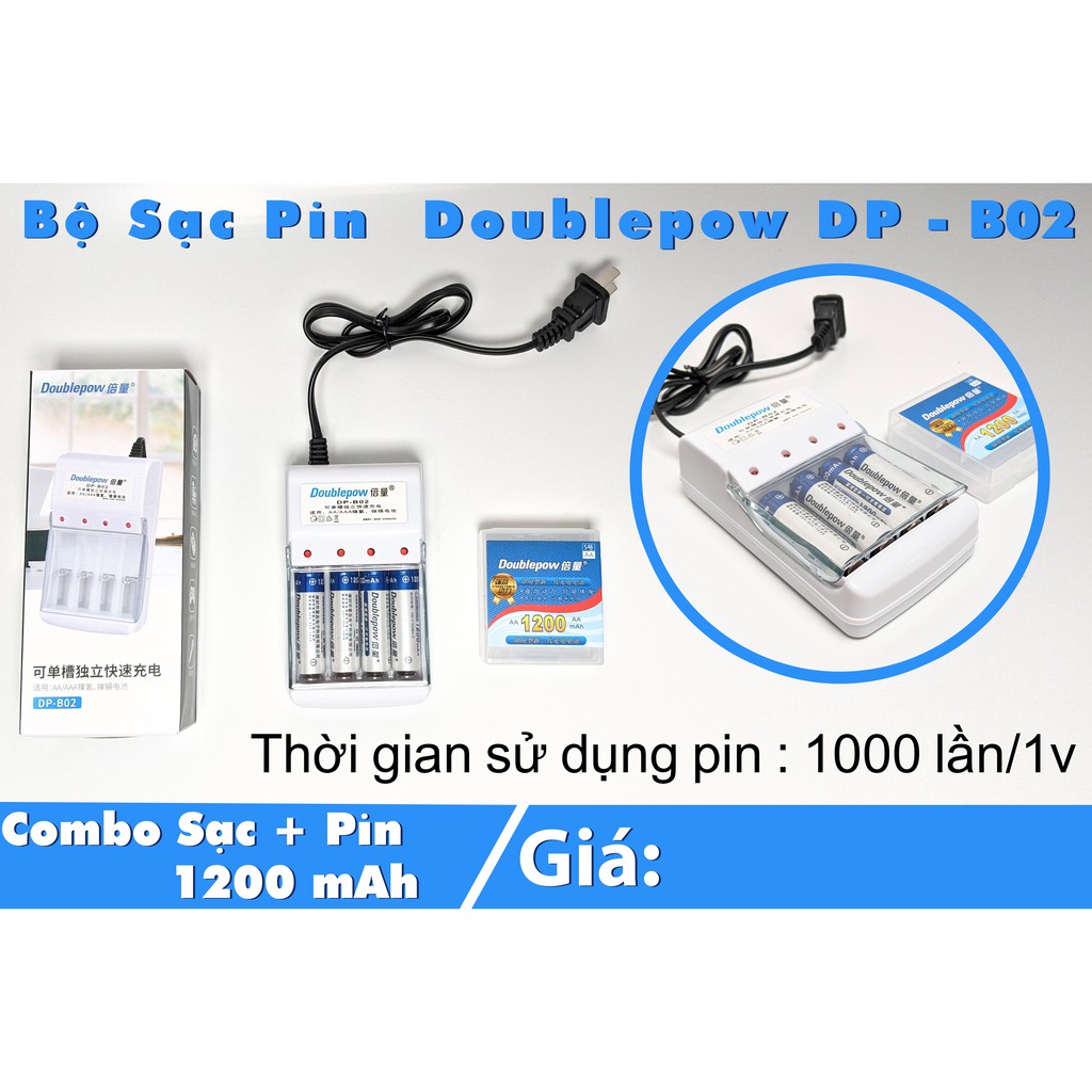 Combo 4 Pin sạc AA 3200mah và sạc đa năng Doublepow DP-B02 chính hãng, chất lượng: giá siêu tốt hàng nhập loại 1 - Bảo h