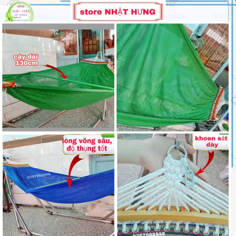 Võng Lưới Cán Gỗ Người Lớn Cỡ Đại Cao Cấp Cam Kết Dày Nặng 1,4kg, KT 220 x 160cm