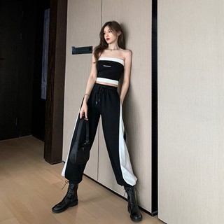 Set áo ống quần thể thao đen trắng cá tính (có hình thật)