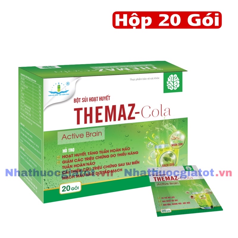 Bột Sủi Hoạt Huyết THEMAZ COLA ACTIVE BRAIN Giải Khát, Tăng Lực, Hoạt Huyết Hộp 20 Gói