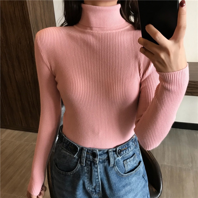 Áo sweater IELGY dệt kim cổ lọ tay dài dáng ôm dễ phối đồ thời trang dành cho nữ