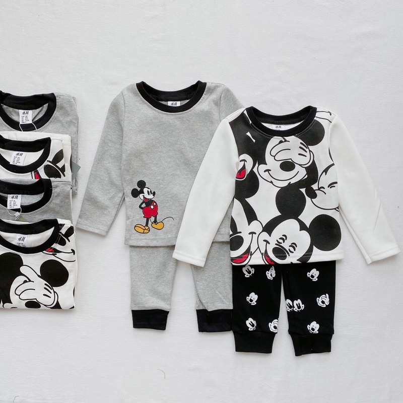 set bộ ngủ thu đông dài tay bé trai/ gái Mickey sz 8-18/19kg