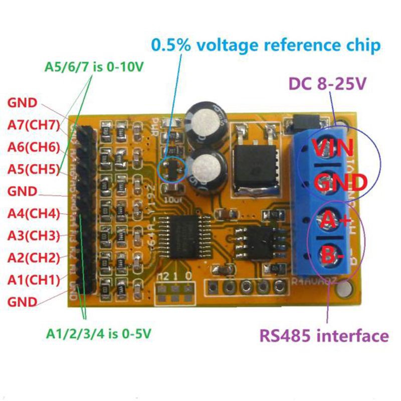 Mô Đun Cảm Biến Điện Áp Hsv 7 Ch Rs485 Modbus Rtu Cho Máy Hiện Sóng Plc Oscilloscope Adc 4-20ma