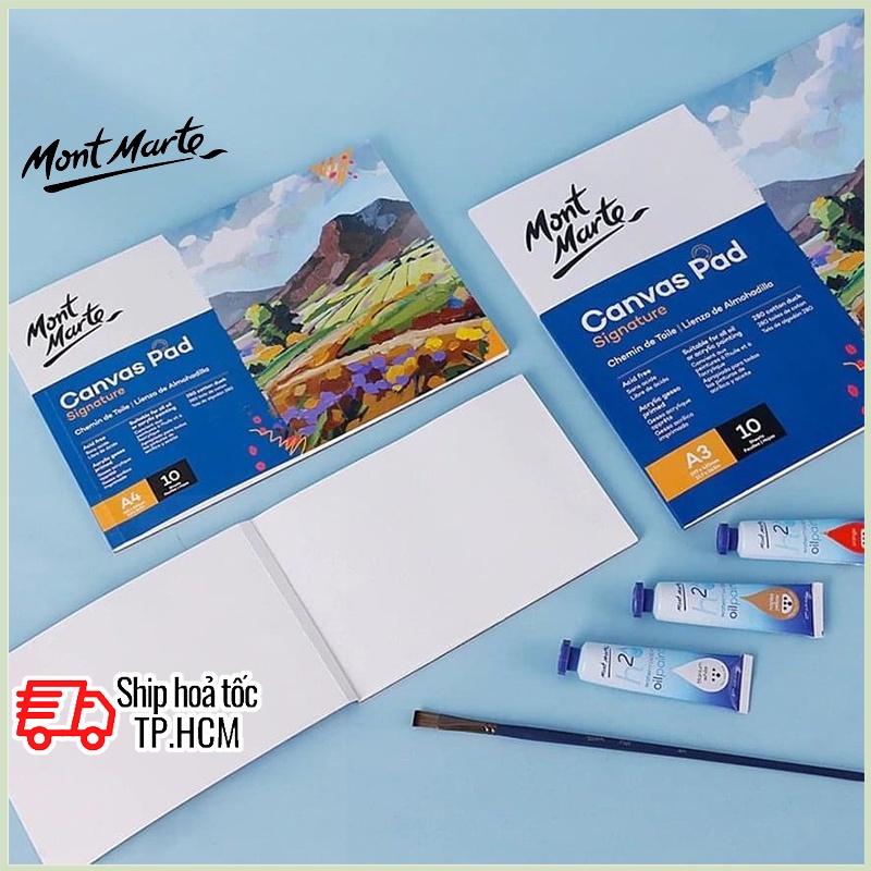 Sổ Canvas Vẽ Màu Acrylic, Sơn Dầu, Canvas Pad Mont Marte A3/ A4/ A5 - 10 Tờ Toan, 280gsm - CAXX0023/CAXX0024/CAXX0025