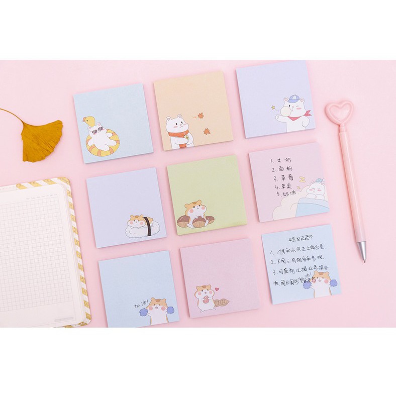 Giấy note, giấy ghi chú hình gấu chuột, 80 tờ, kích thước 7,2 x 7,2 cm Sakura Shop