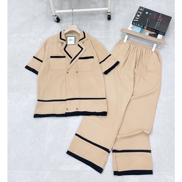 set đồ bộ pijama mặc nhà Viền thiết kế giả vest LỤA cao cấp sang trọng