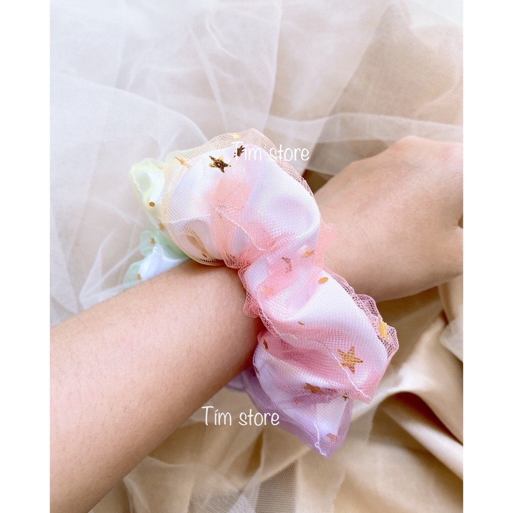 Buộc tóc Scrunchies hai lớp cao cấp màu galaxy