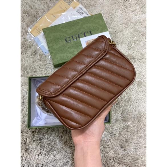 Túi chữ G màu nâu tây da mềm đẹp size 17cm full hộp xanh hàng cao cấp