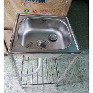 CHẬU RỬA  CHÉN 1 HỐ INOX CÓ CHÂN CAO CẤP KT : 42X37X78 DxRxC