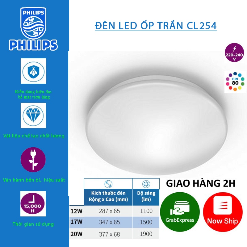 Đèn LED Ốp Trần Philips CL254  Ánh Sáng Trắng - Bảo Hành 2 Năm ( 1 Đổi 1 )