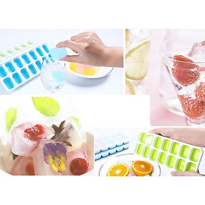 KHAY ĐÁ SILICON CÓ NẮP TRÁNH BỊ MÙI TỦ LẠNH - LÀM RÂU CÂU HOA QUẢ TRÁI CÂY
