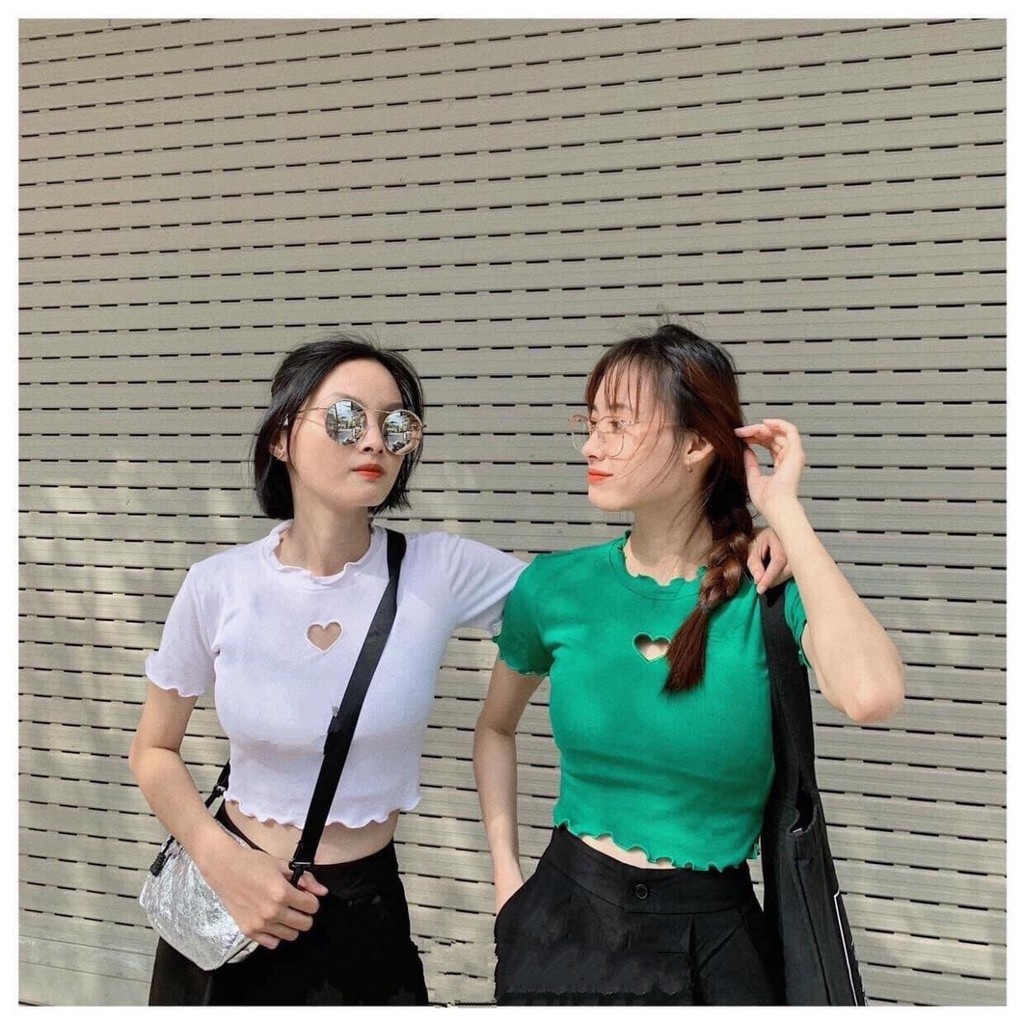 ÁO CROPTOP KHOÉT TRÁI TIM CUỐN BIÊN CHẤT THUN RẺ NHIỀU MÀU