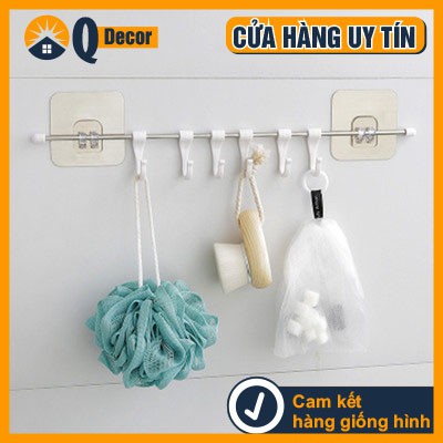 Thanh treo đồ inox dán tường, tủ quần áo, nhà bếp, có 6 móc chịu lực tiết kiệm diện tích