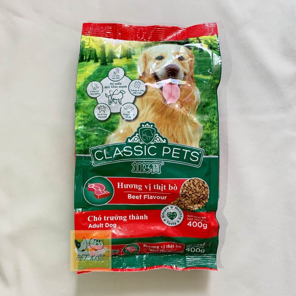 Thức ăn hạt cho Chó trưởng thành Classic Pets - Hương vị thịt bò, Gói 400g