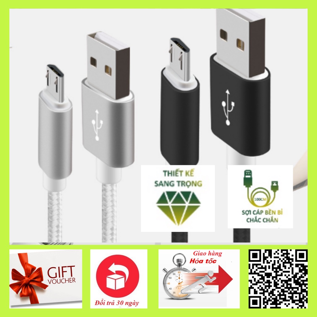 Dây sạc samsung, oppo, xiaomi...,1met 2met Cáp sạc cổng Micro USB thiết kế dây bện dù cho điện thoại androi