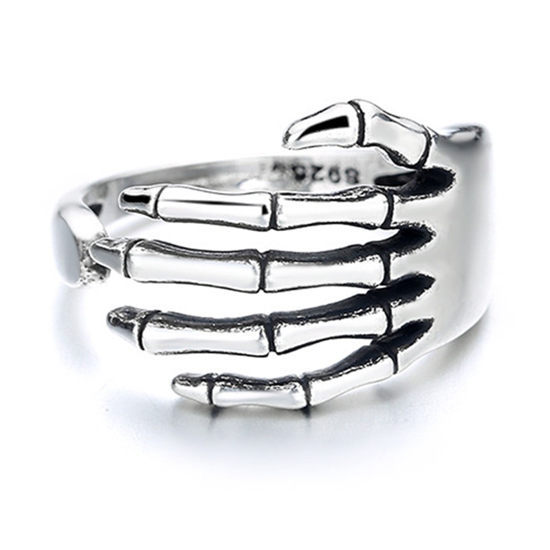 Nhẫn Hình Bộ Xương Màu Bạc Bằng Nhựa Resin Phong Cách Vintage Thời Trang Unisex