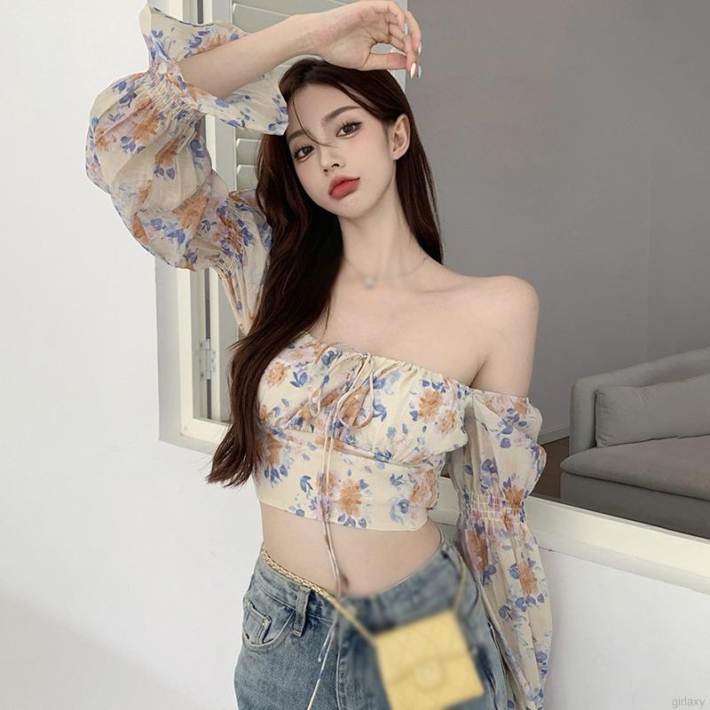 Áo sơ mi tay dài họa tiết hoa phong cách Hàn Quốc thời trang cho nữ