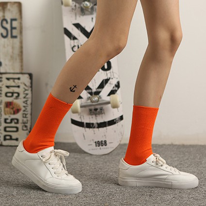 Tất, Vớ Cotton Cao Cổ Màu Trơn Đơn Giản Trendy Unisex