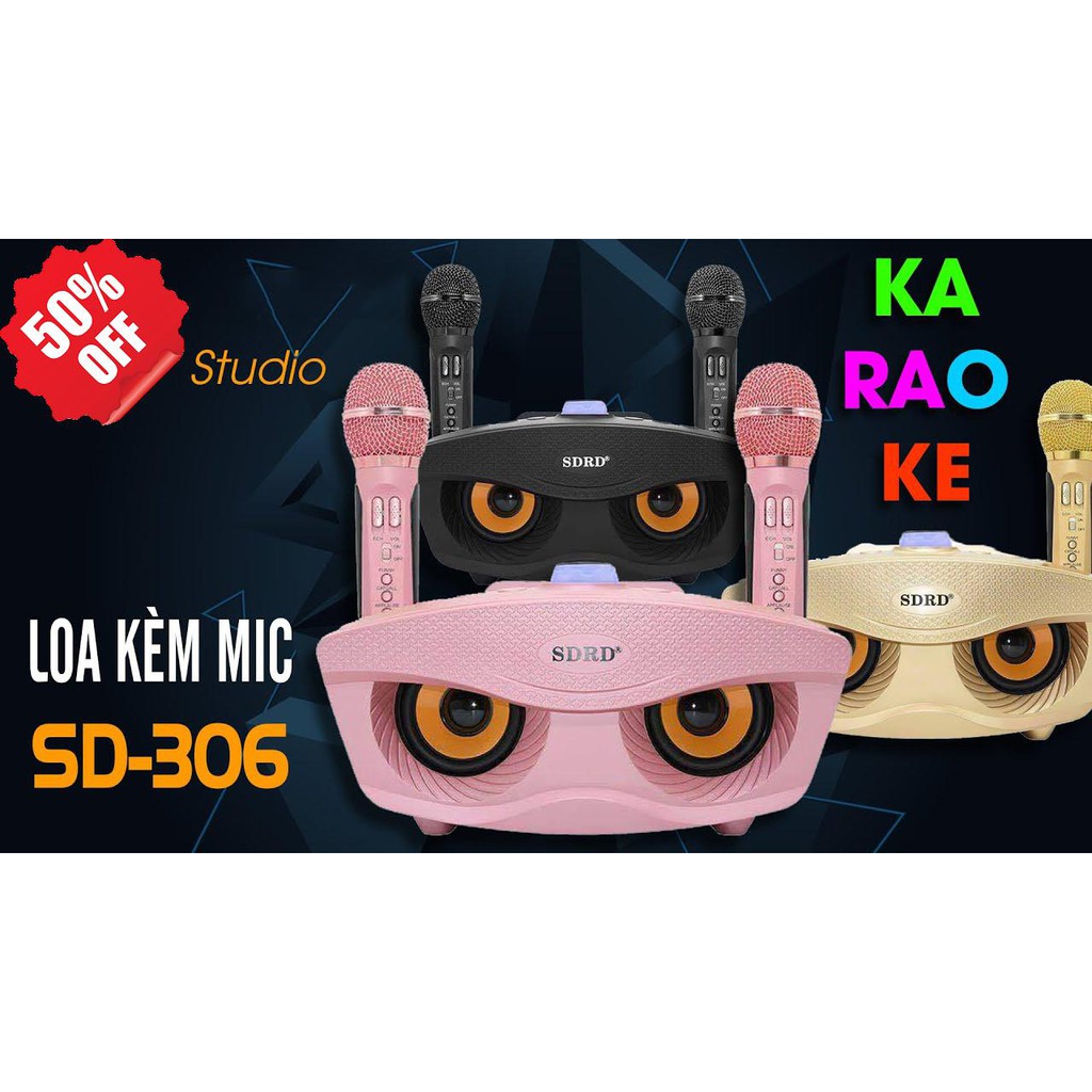 [ Kèm 2 Mic Hát] Loa Hát Karaoke Công Suất Lớn Hình Mắt Cú SD 306, Mua Loa Bluetooth Công Suất Lớn 20W, Micro Có Thể Sạc