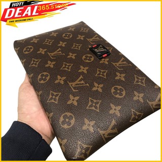 Ldyi túi ví cầm tay lv, clutch nam nữ, da sáp mềm, 3 ngan để đô cực rộng 12